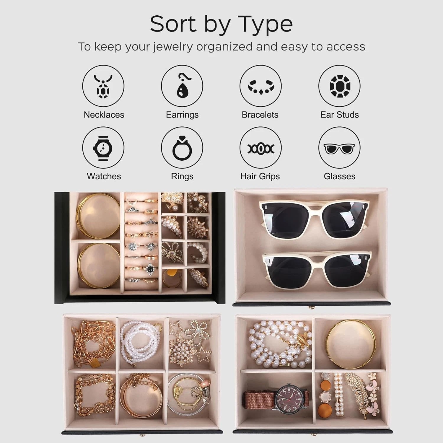Large Jewelry Box for Women, Jewelry Organizer Box with 3 Drawers, Jewelry Stora | eBay