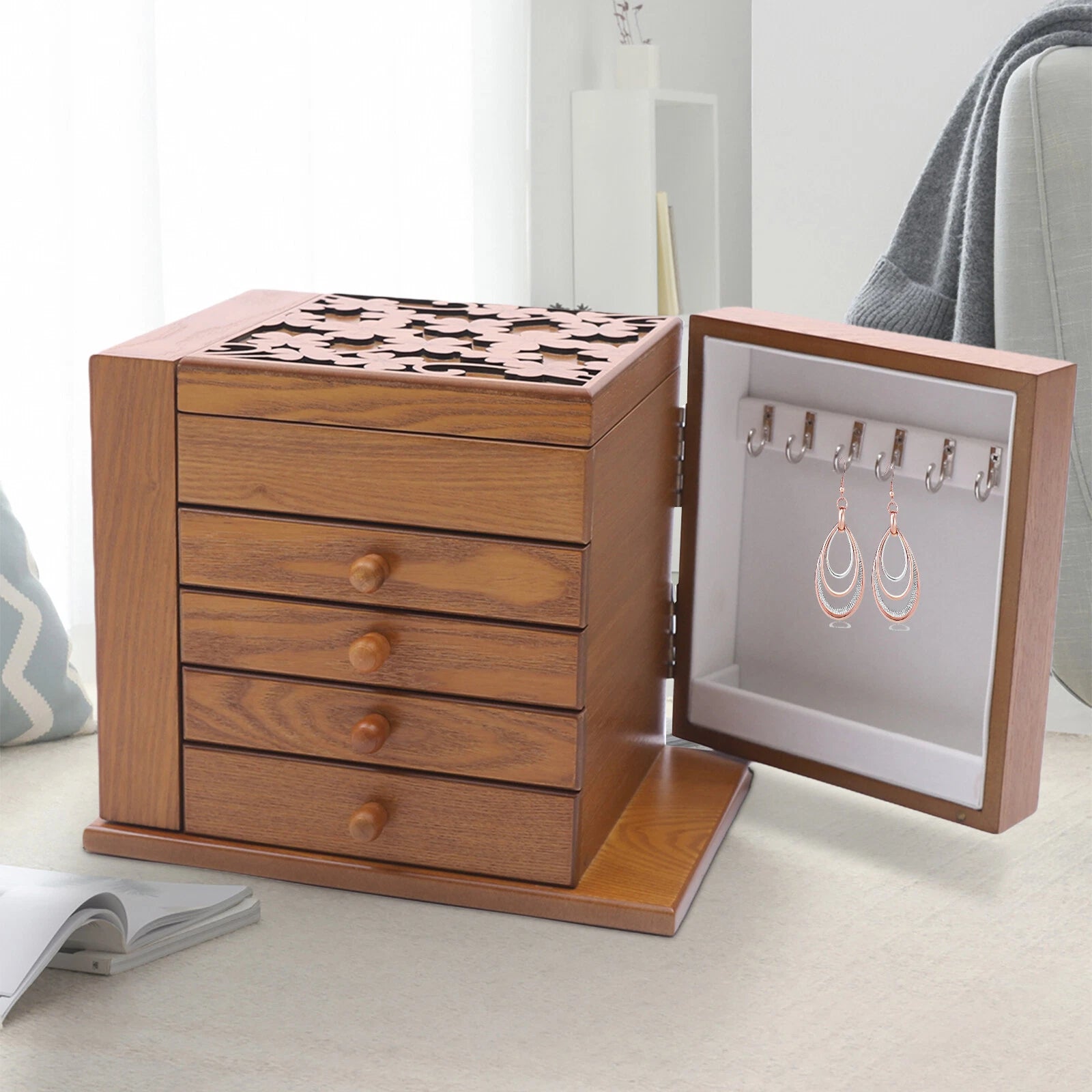 Vintage Large Jewelry Organizer Wooden Storage Box 5 Layers Case with 4 Drawers! | eBay
