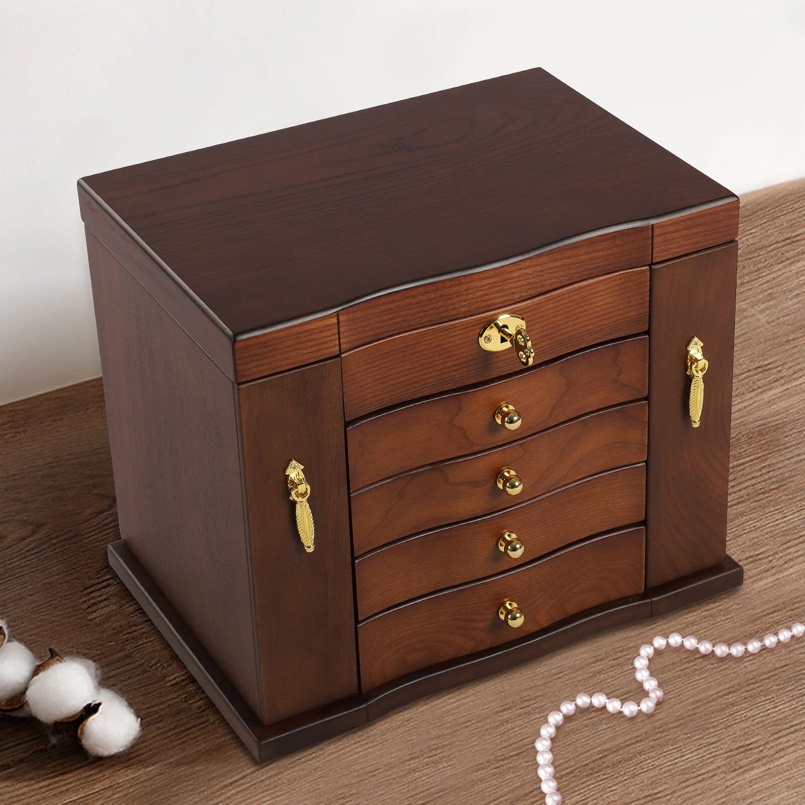 Wooden 5 - Layer Large 4 Drawers Jewelry Box Fit Wowen With Mirror Organizer Box | eBay