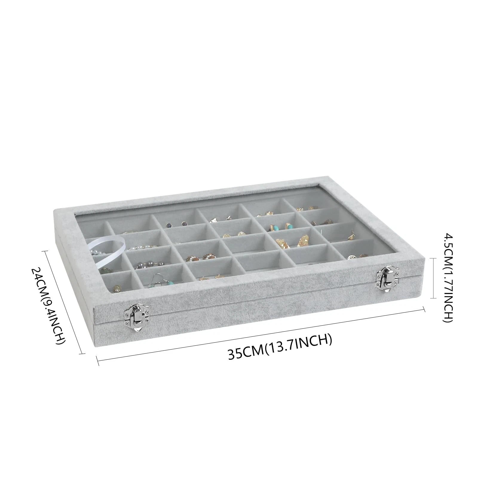 Wudygirl 30 Grid Jewelry Organizer Velvet Jewelry Box Jewelry Tray with Clear Li | eBay
