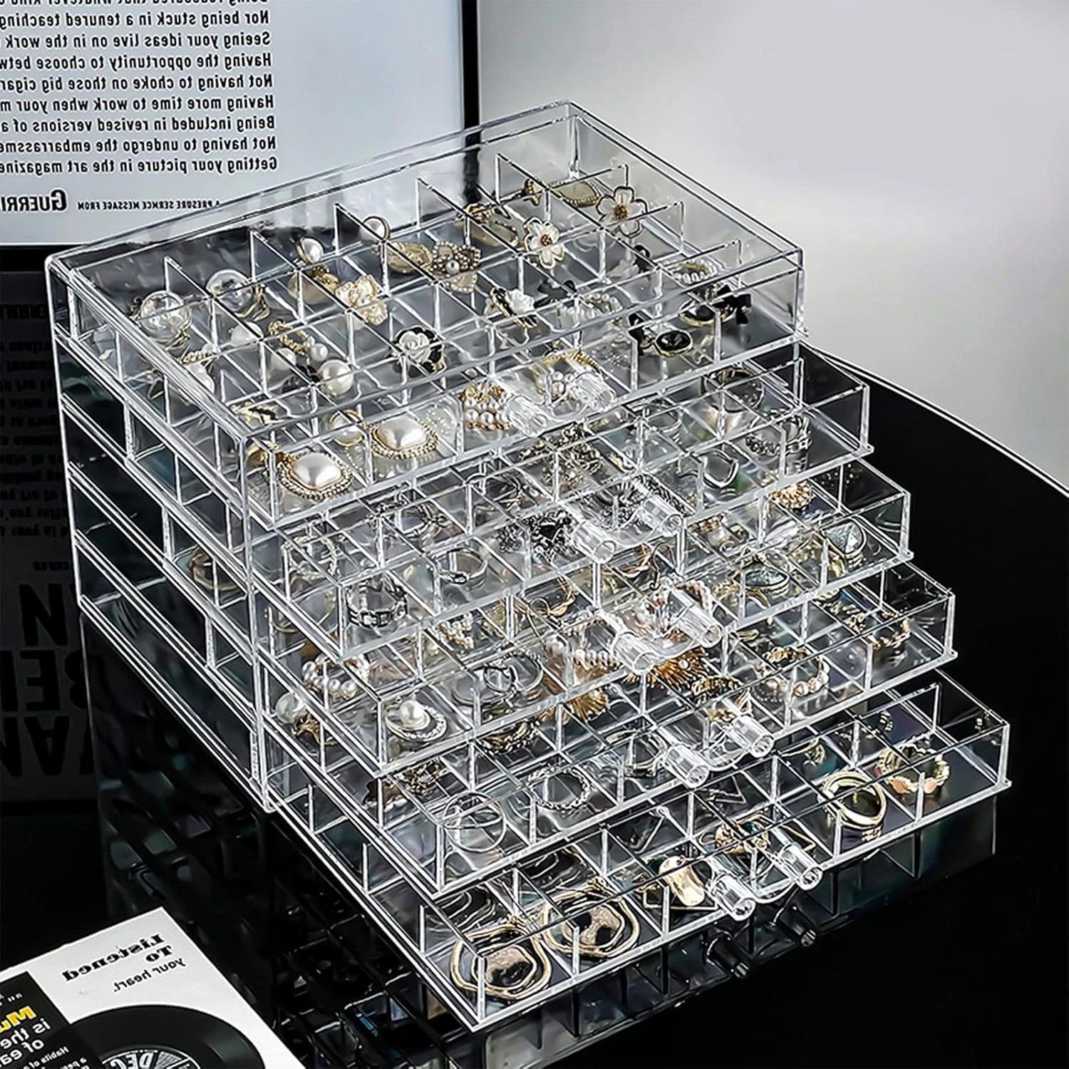 Acrylic Jewelry Storage Box Earring Holder with 5 Drawers, 120 Grids Jewelry Org | eBay
