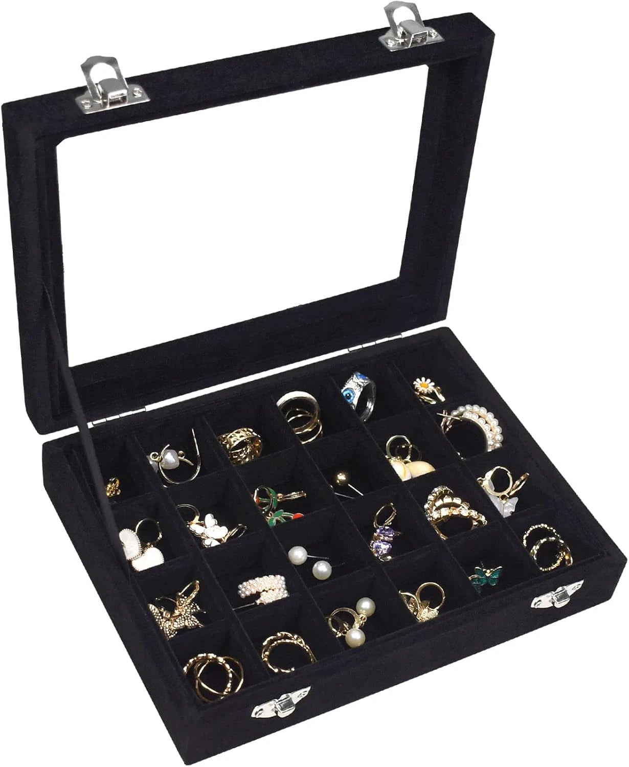 Velvet Jewelry Box 24 Grid Jewelry Ring Display Organiser Box Tray Holder Case | eBay