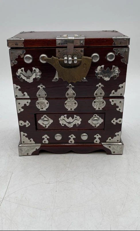 Brown Wooden Rectangular Shaped Korean Hinged Jewelry Box With Lock | eBay