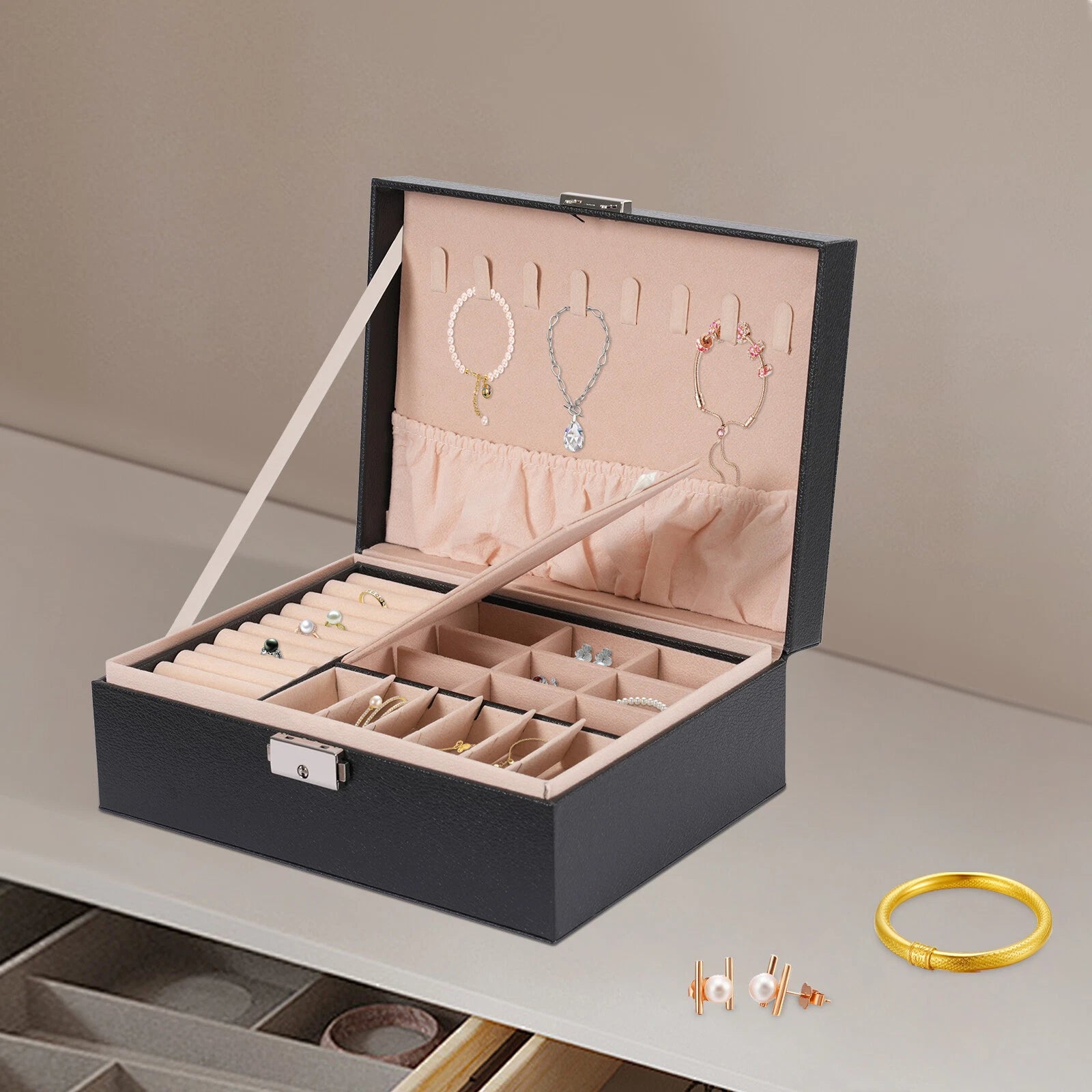Large Portable Jewelry Box Organizer Watch Necklace Ornament Case Travel Storage | eBay