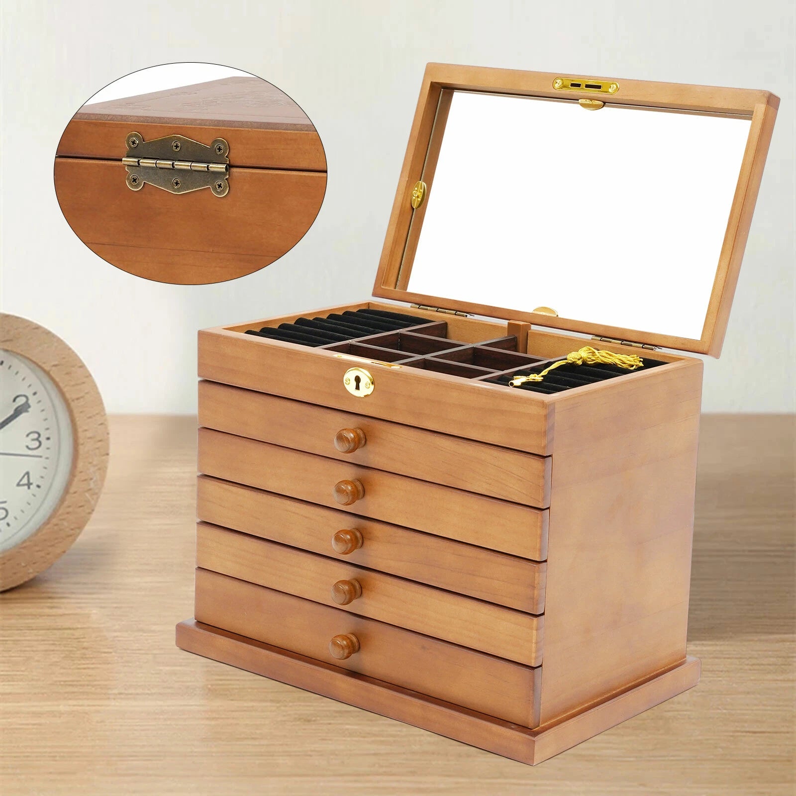 Jewelry Case Jewelry Storage Box 6 Layers Organizer Wooden Large Jewelry Cabinet | eBay