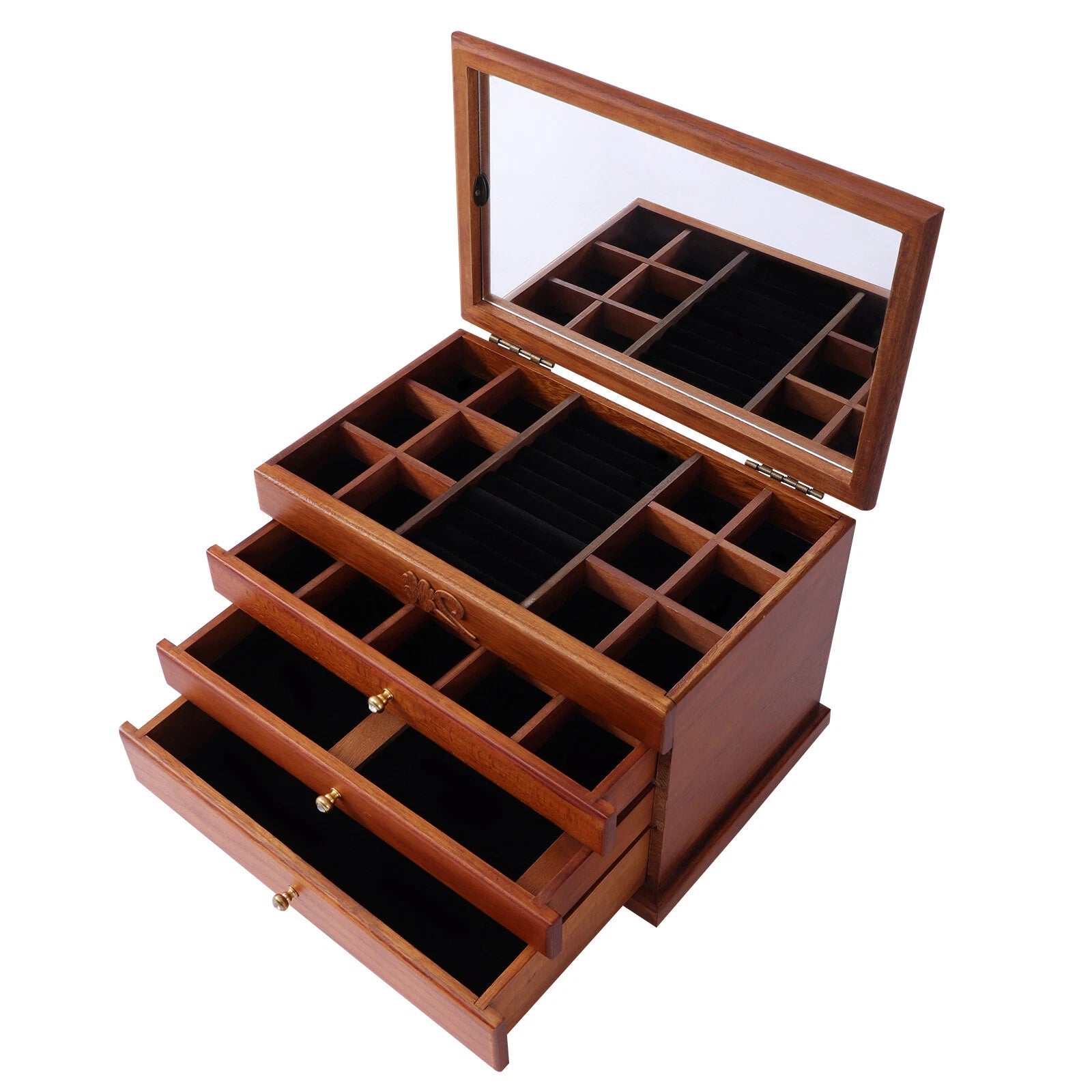 Wooden Jewelry Box Large Capacity Jewelry Organizer w/Mirror+4 Layers Drawers US | eBay