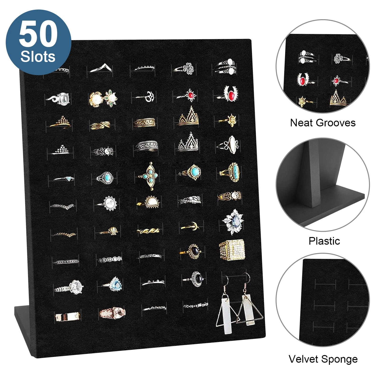 Velvet Ring Display Stand, 50 Slots Ring Holder Jewelry Tray Showcase Organizer | eBay