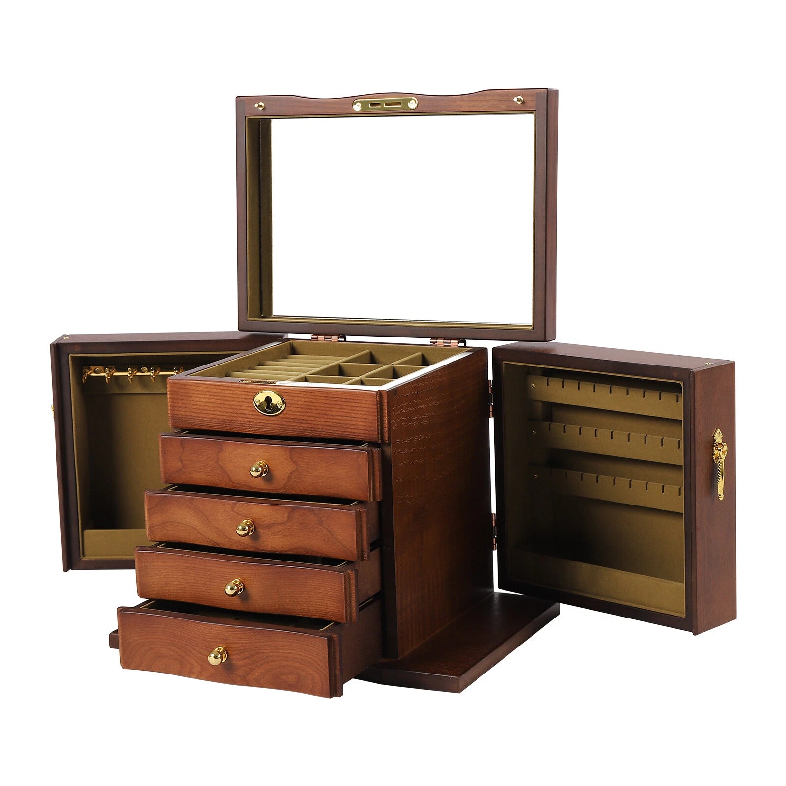 Wooden 5 - Layer Large 4 Drawers Jewelry Box Fit Wowen With Mirror Organizer Box | eBay