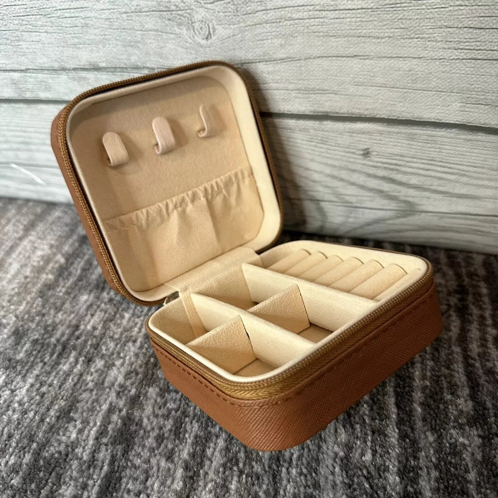 Portable Jewelry Box Organizer Leather Brown Ornaments Case Travel Storage | eBay