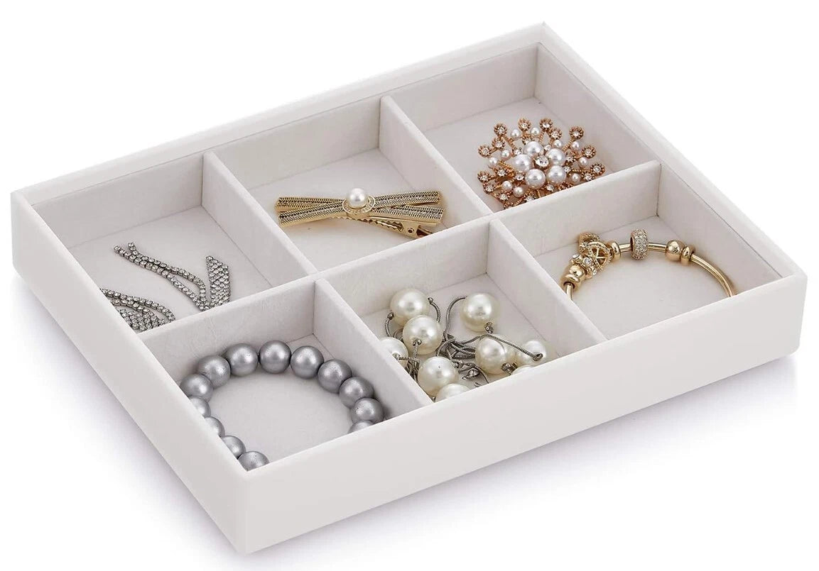 Vlando Stackable Jewelry Trays Organizer Set with Clear Lid - White Faux Leather | eBay