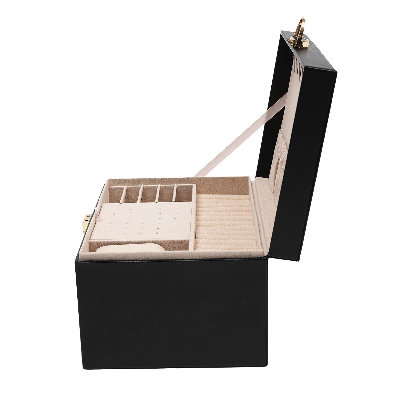 Lockable Jewelry Box Organizer PU 3tire Storage W/ 8built-in Hooks & Storage Bag | eBay