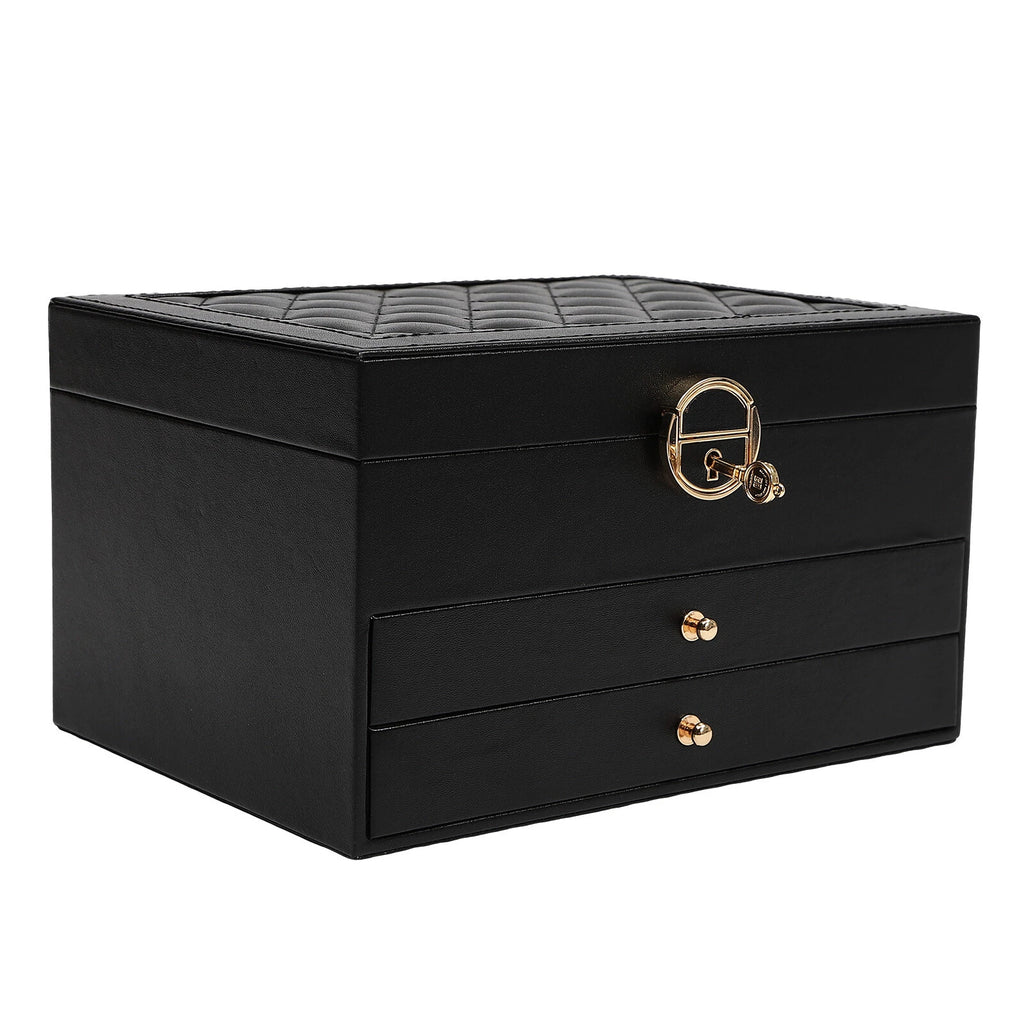 Lockable Jewelry Box Organizer PU 3tire Storage W/ 8built-in Hooks & Storage Bag | eBay