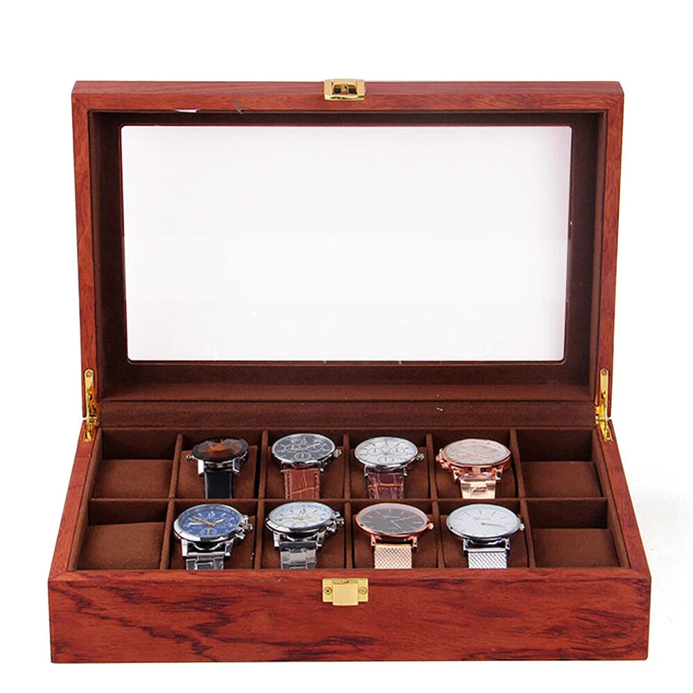 6/10/12 Slot Wood Watch Box Glass Top Vintage Display Jewelry Storage/ Organizer | eBay