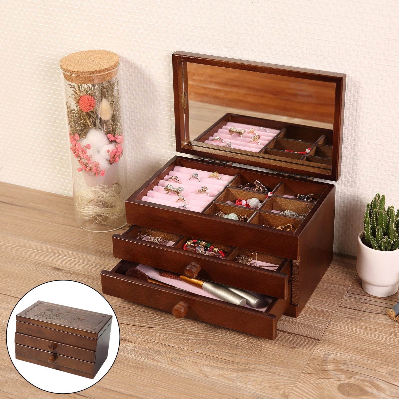 3 Tier Wooden Jewelry Storage Box Organizer for EarRings | eBay