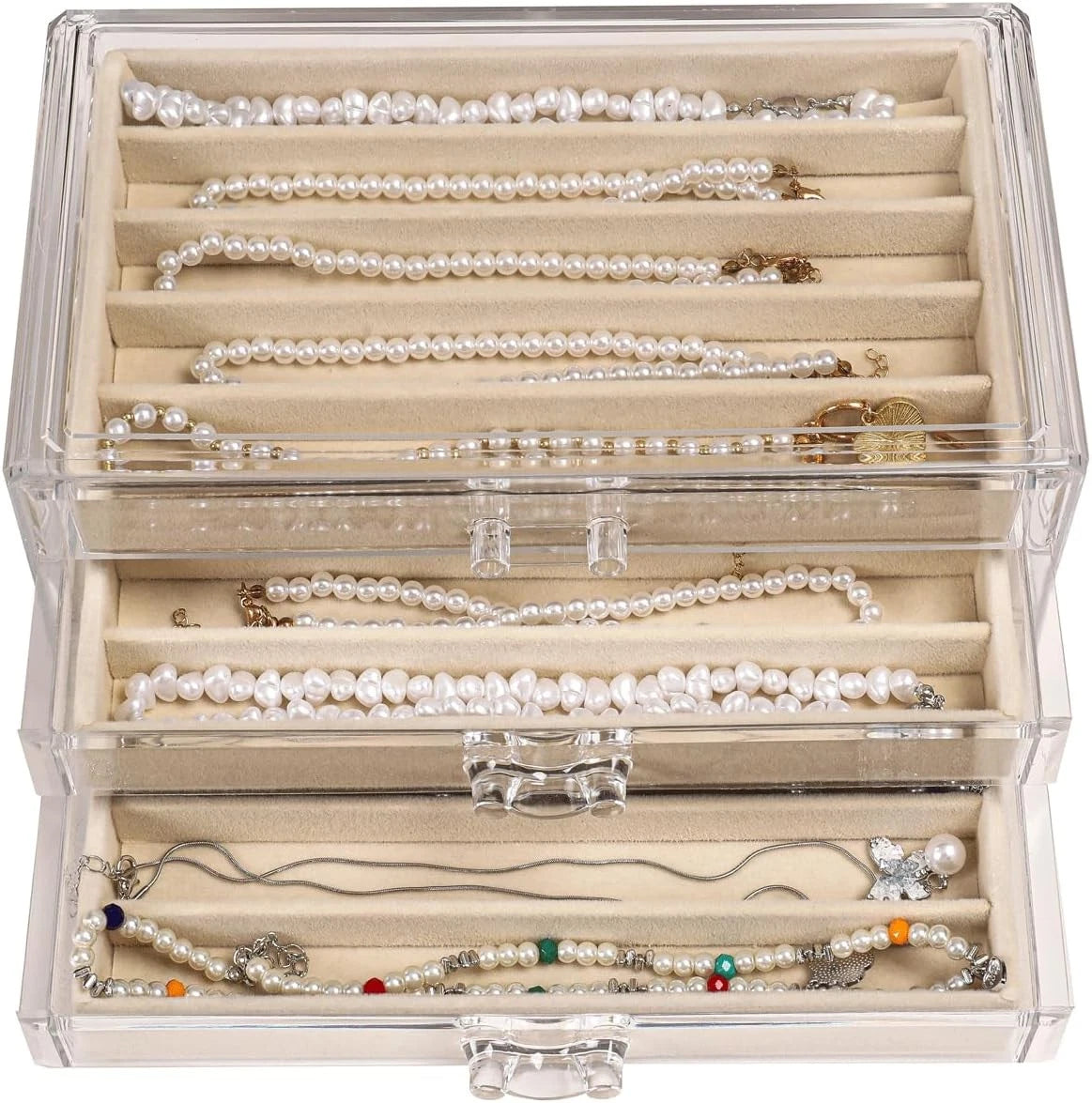 Necklace Organizer Box with Clear Lid, Velvet Jewelry Holder Storage | eBay