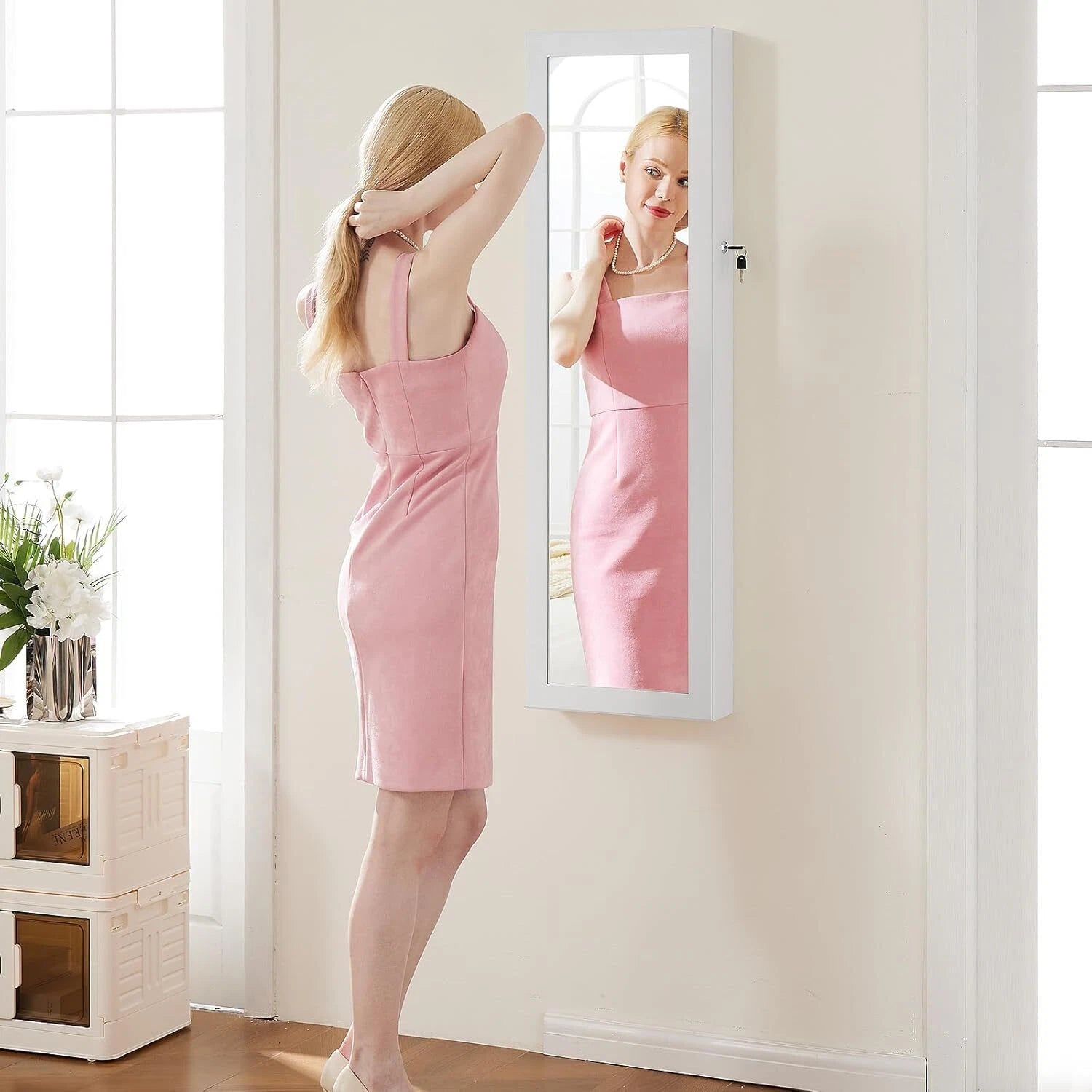 Jewelry Lockable Cabinet w/ Full-Length Mirror Wall Door Mount Organizer Storage | eBay