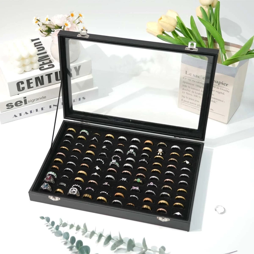100 Slots Ring Display Case with Transparent Lid - Jewelry Storage Box & Organiz | eBay