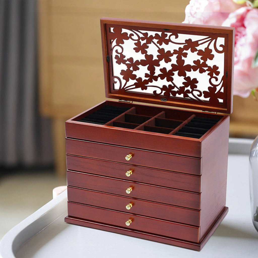 6 Layer Wooden Jewelry Storage Box Organizer Large Capacity Watch Display Box | eBay