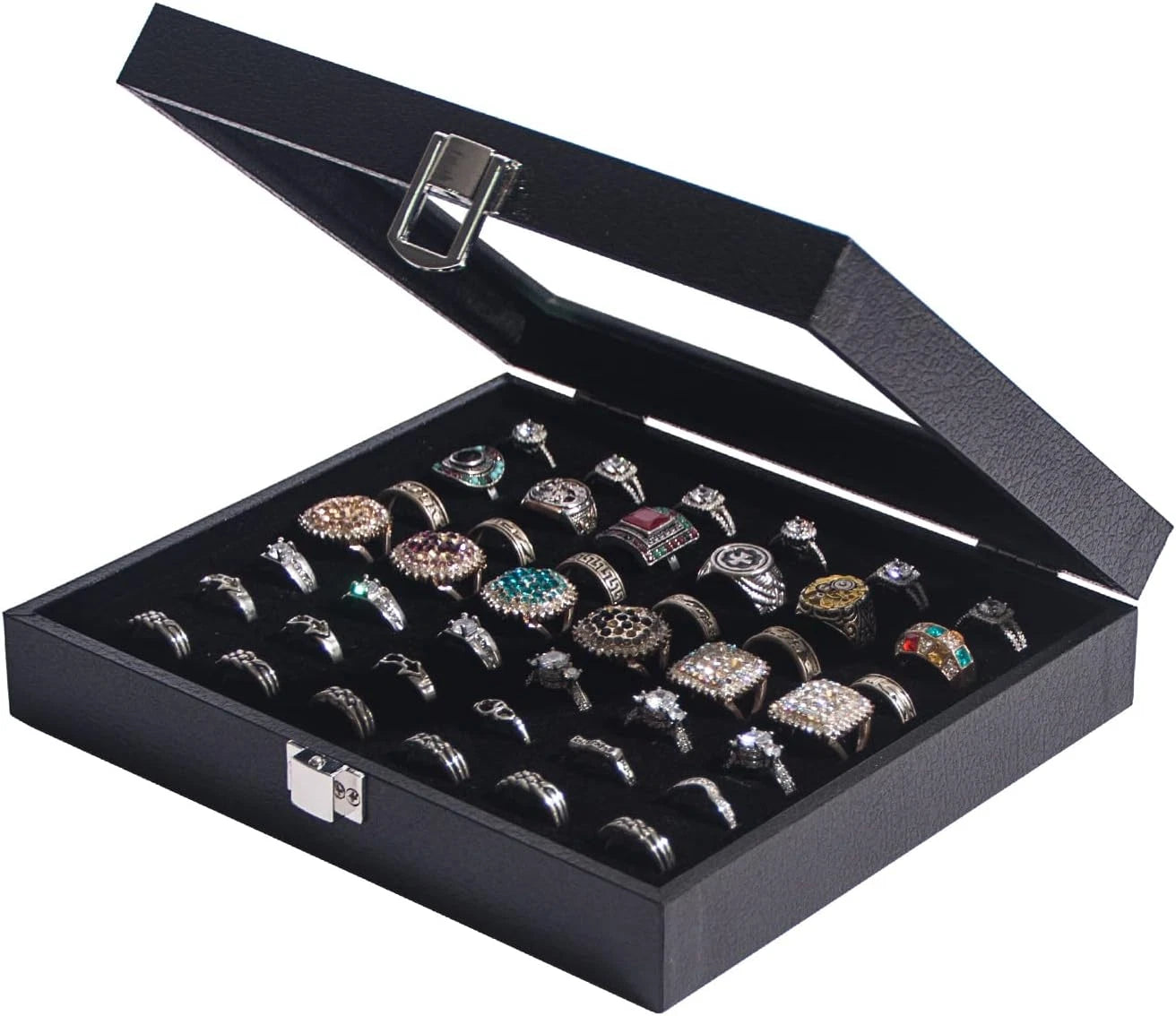 Ring Organizer Display Case, Black Jewelry Storage Tray for 42 Rings, Stackable | eBay