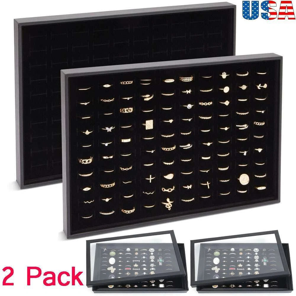 1-3 Pack 100 Slots Jewelry Ring Display Organizer Tray Holder Storage Boxes Case | eBay