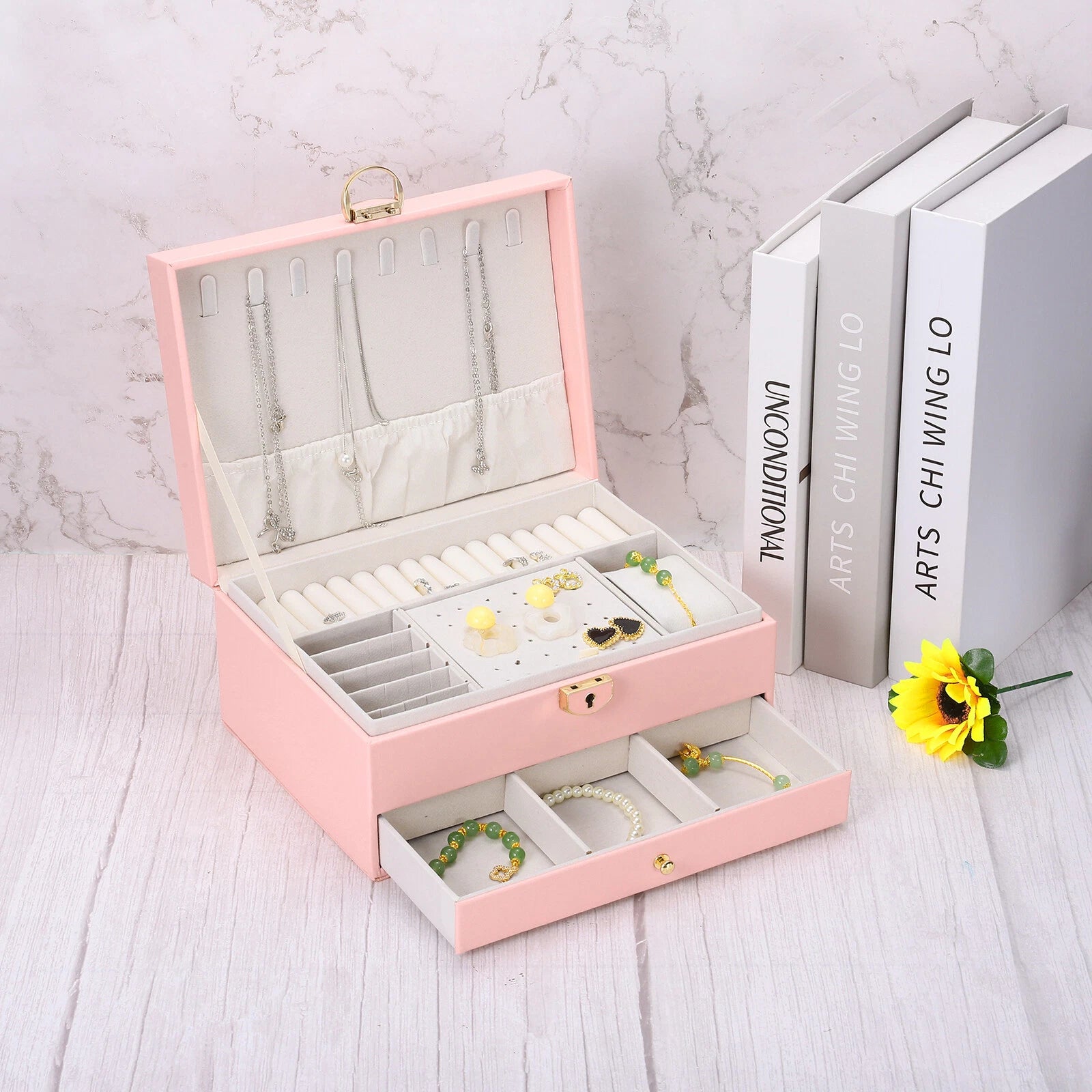 2 Layer Jewelry Box Organizer PU Leather Jewelry Storage Box for Necklace Pink | eBay
