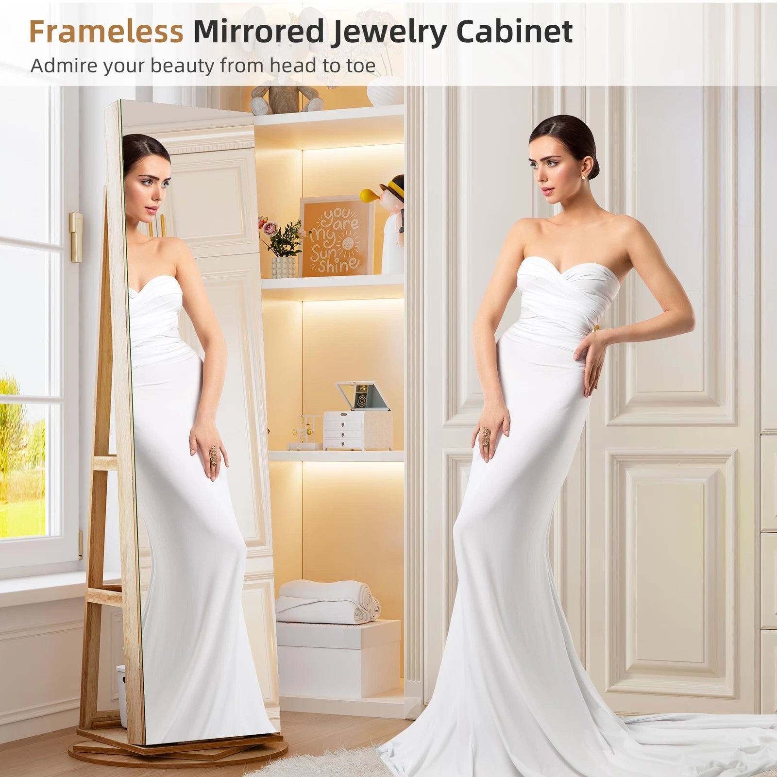 360° Swivel Jewelry Cabinet for Bedroom with Lock Full Length Mirror | eBay