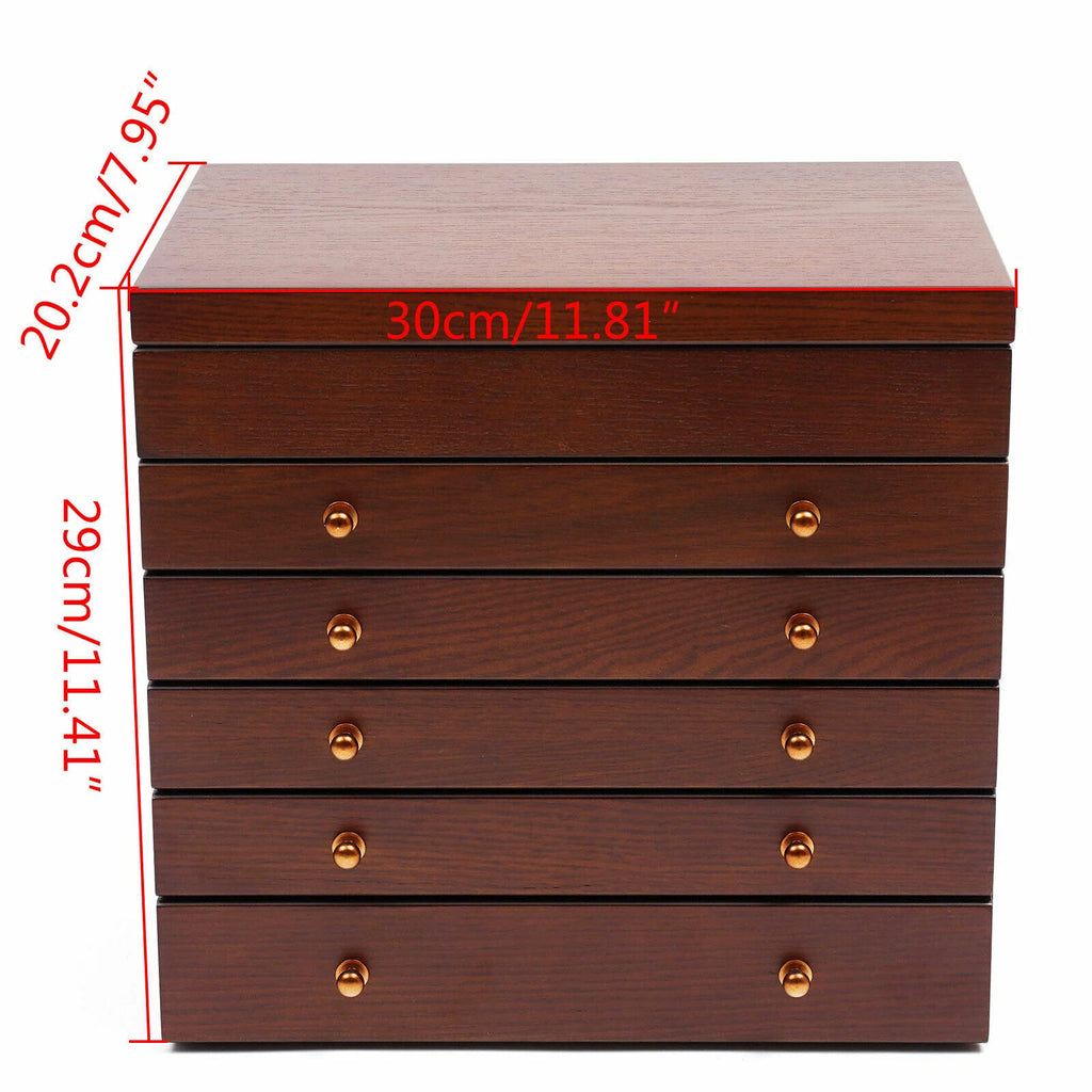 6 Layer Wooden Jewelry Storage Box Watches Necklace Case Cabinet with Drawers | eBay