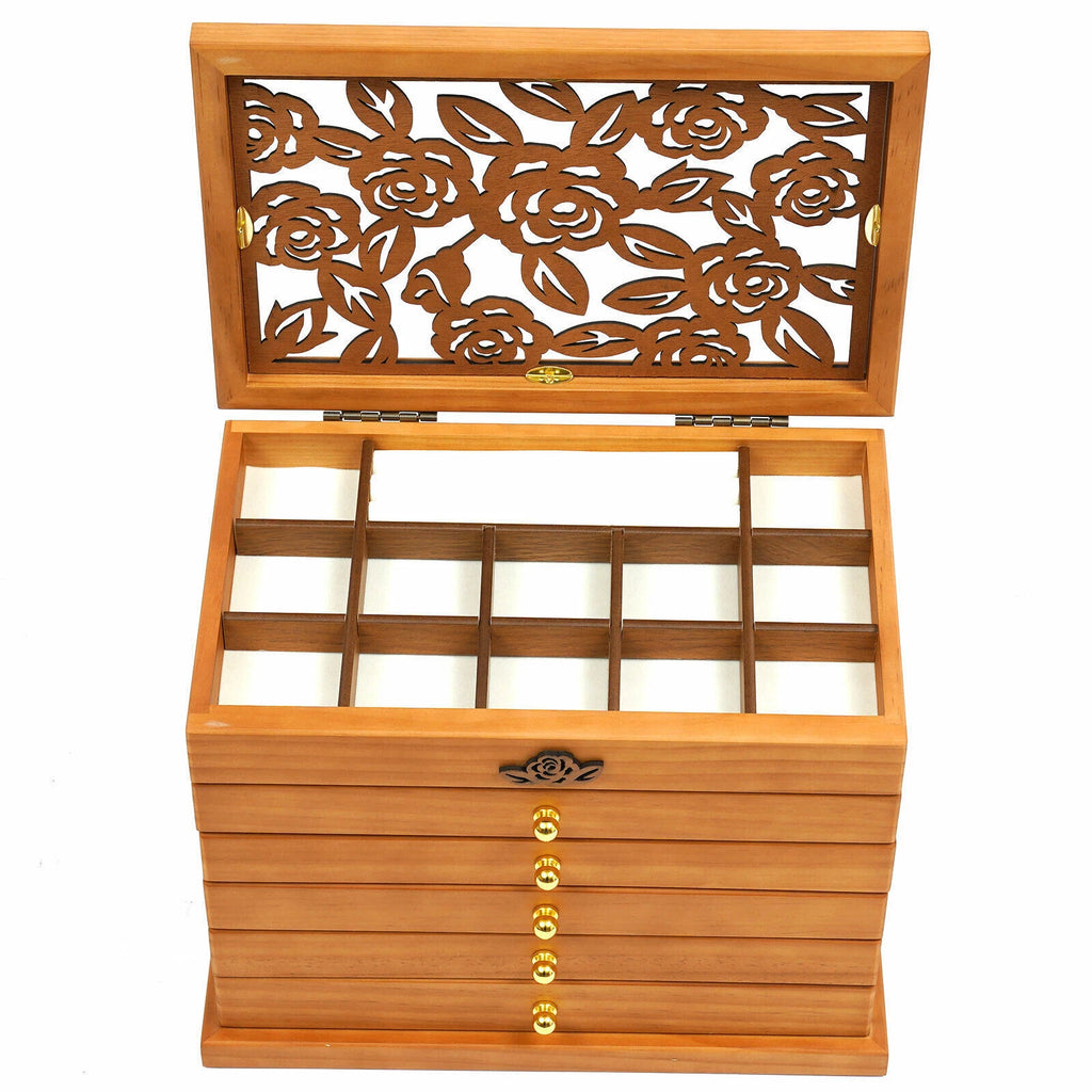 6 Layer Wooden Jewelry Storage Box Organizer Large Capacity Watch Display Box | eBay
