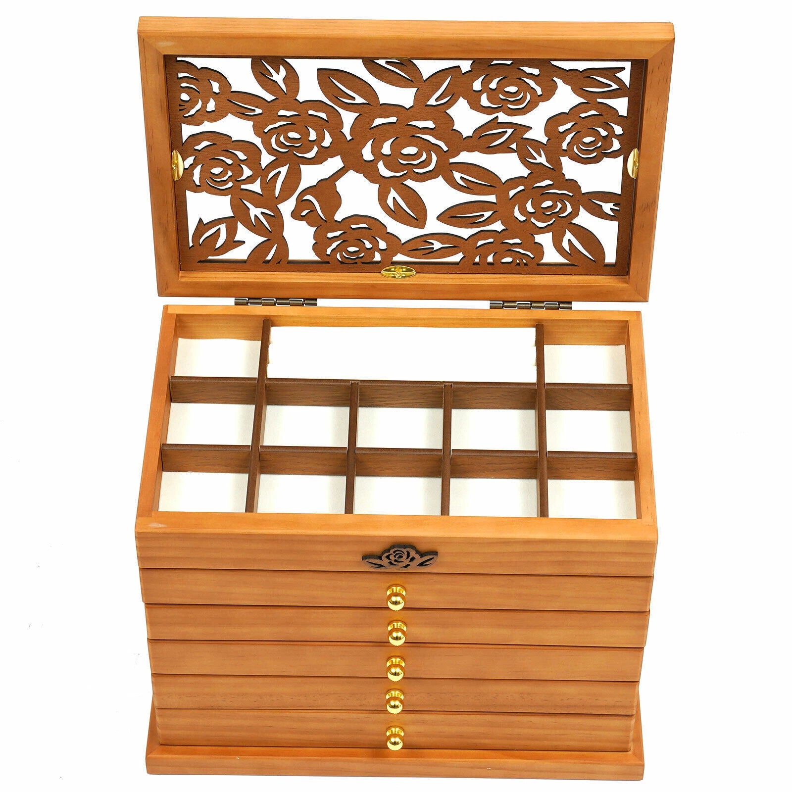 6 Layer Wooden Jewelry Storage Box Organizer Large Capacity Watch Display Box | eBay