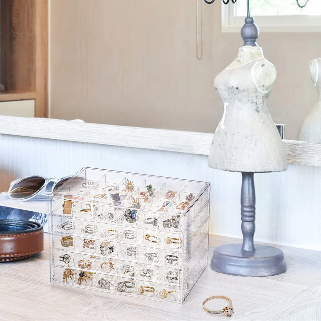 Acrylic Jewelry Storage Box Earring Holder with 5 Drawers, 120 Grids Jewelry | eBay