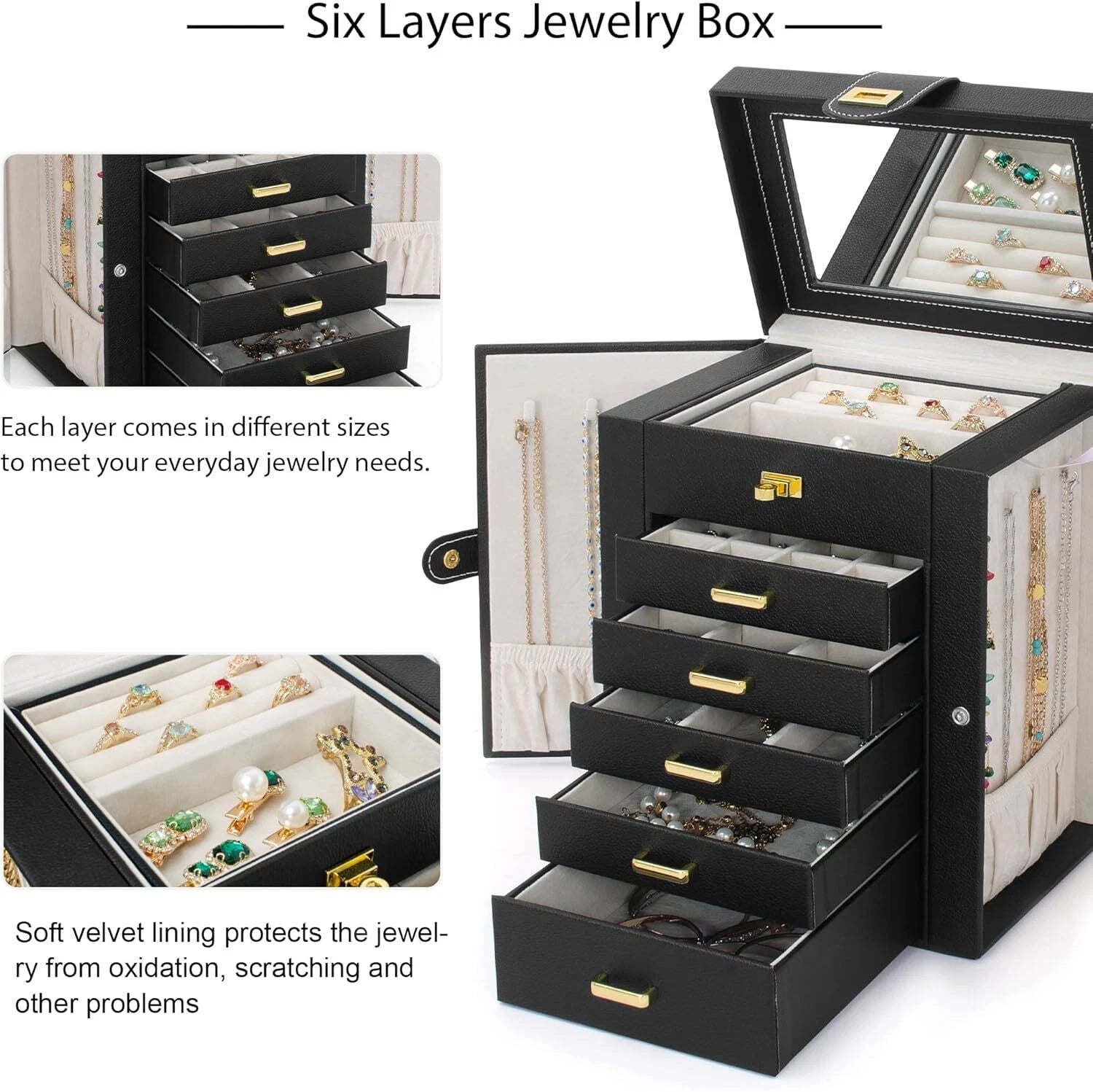 Jewelry Box Organizer for Women Girls Functional Leather Jewelry Storage Case US | eBay