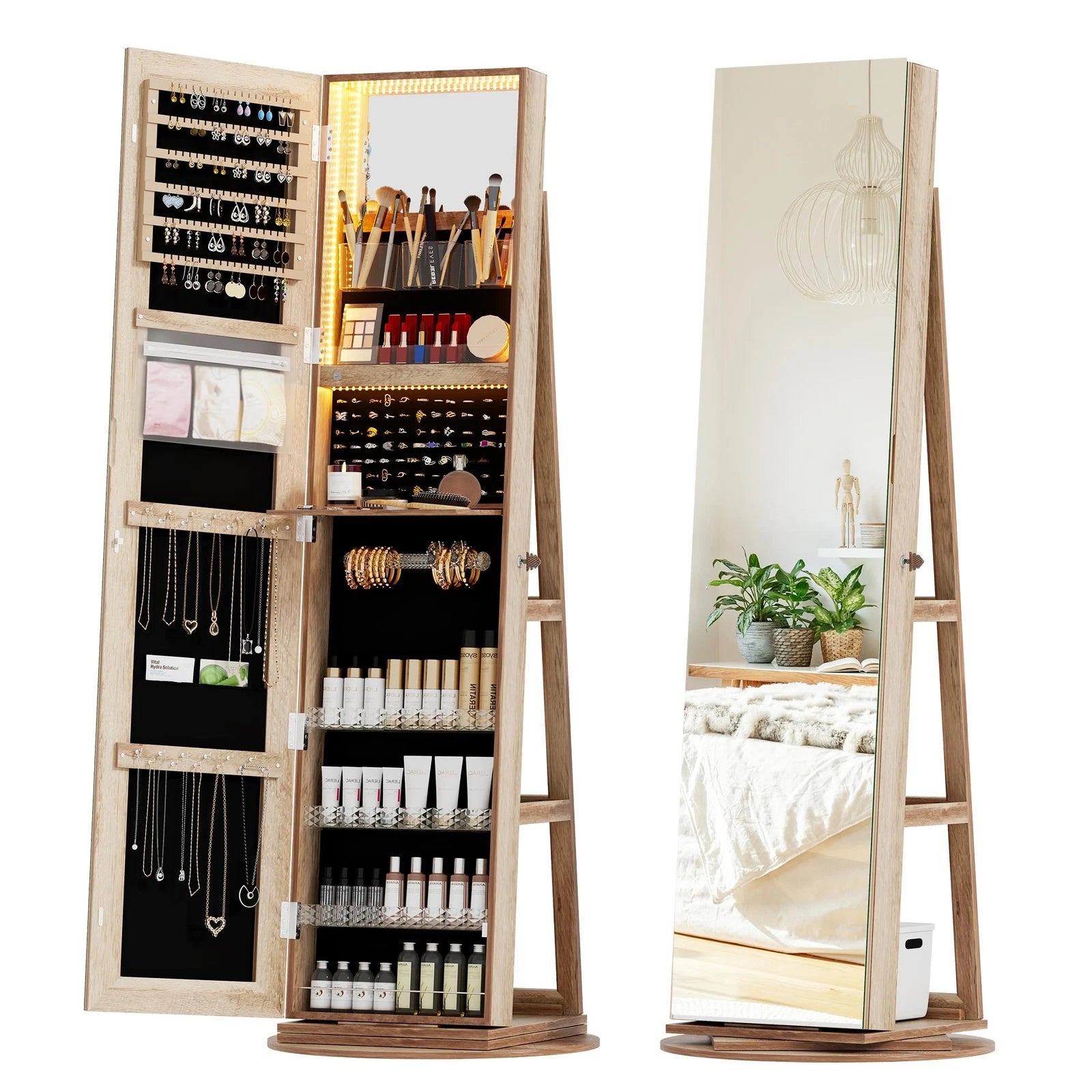 360° Swivel Jewelry Cabinet for Bedroom with Lock Full Length Mirror | eBay