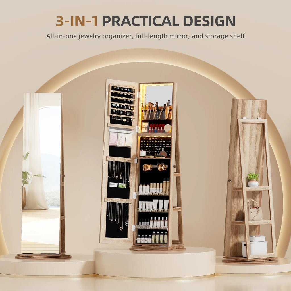 360° Swivel Jewelry Cabinet for Bedroom with Lock Full Length Mirror | eBay