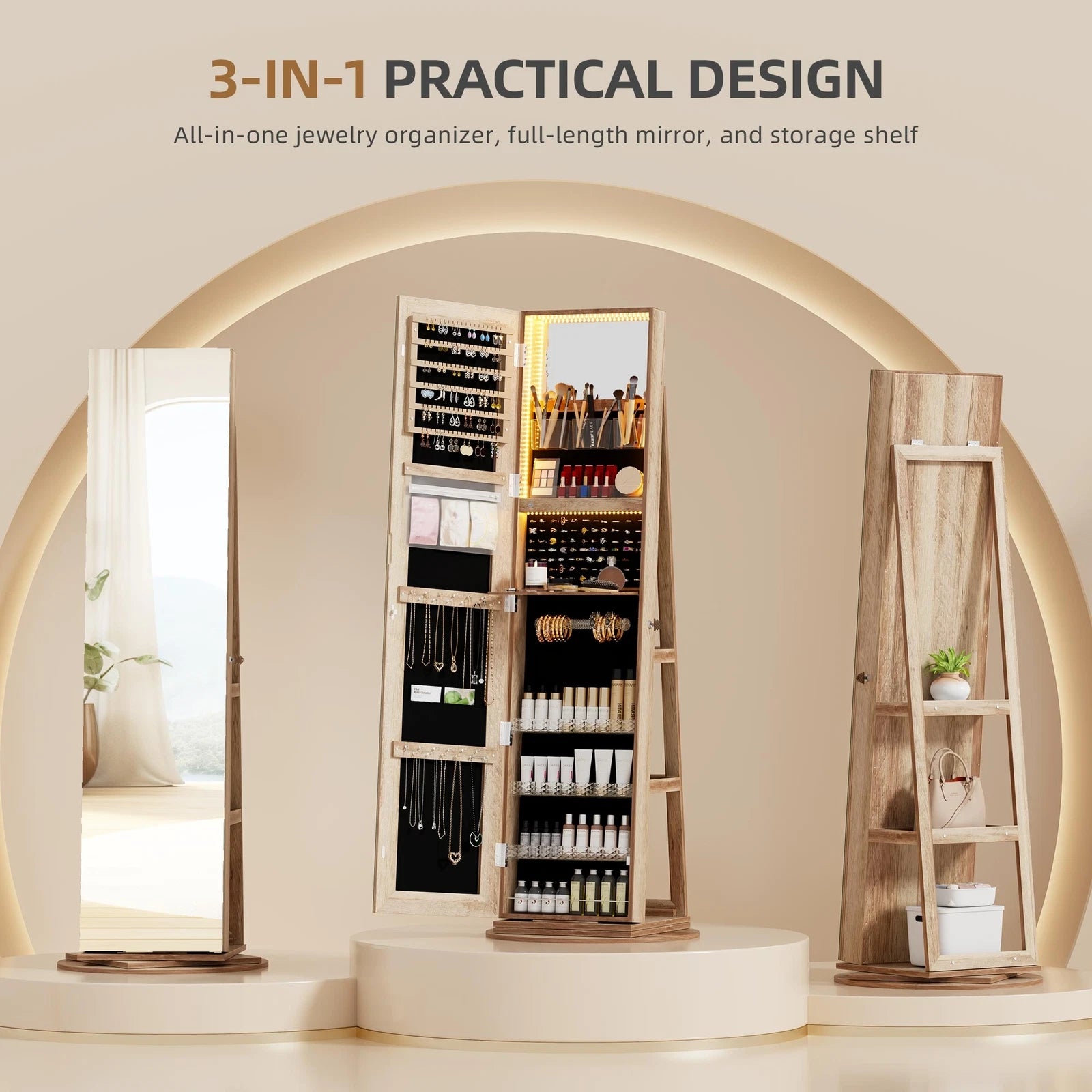 360° Swivel Jewelry Cabinet for Bedroom with Lock Full Length Mirror | eBay