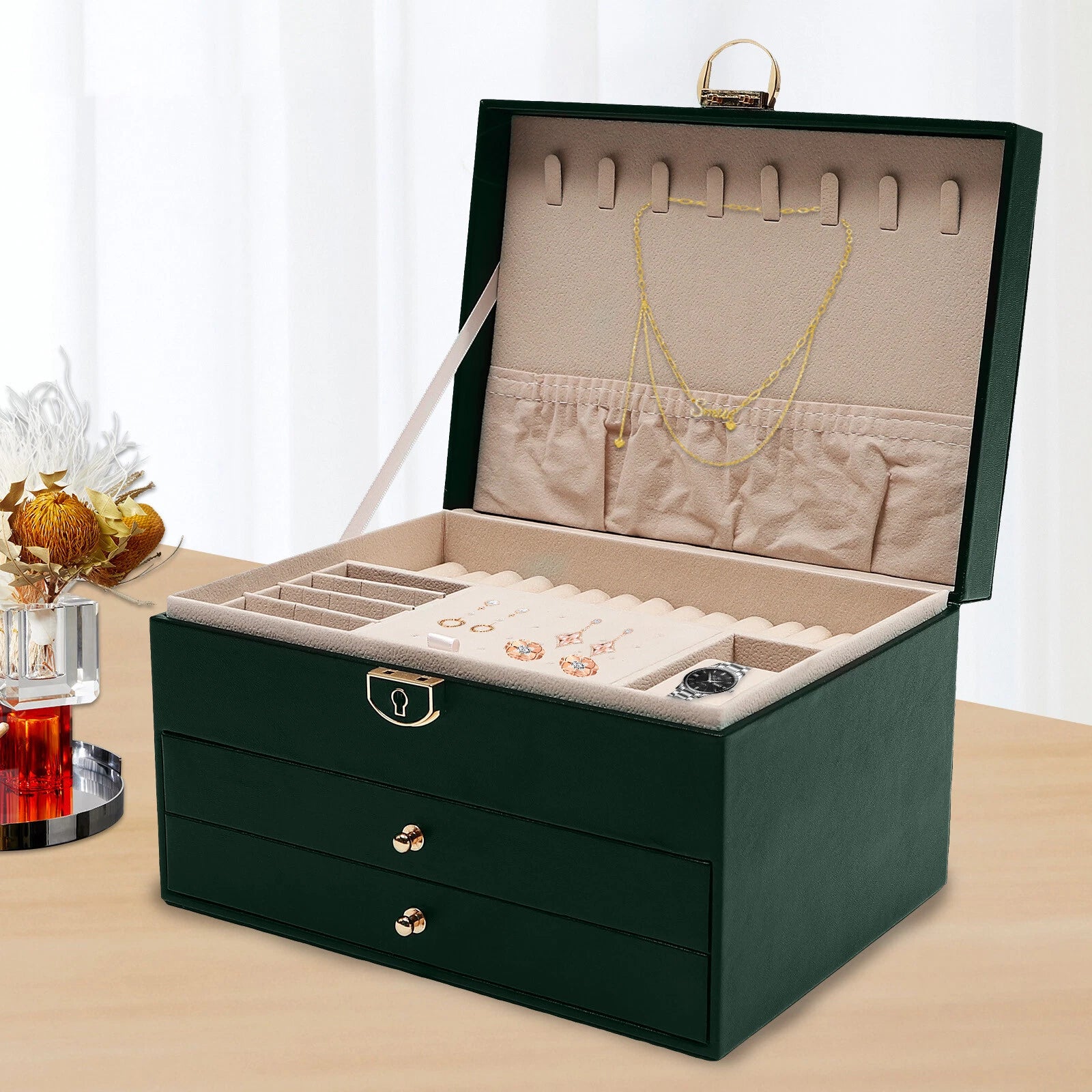3 Tiers Modern Watch Box Display Jewelry Case Storage Accessory Organizer W/Key | eBay