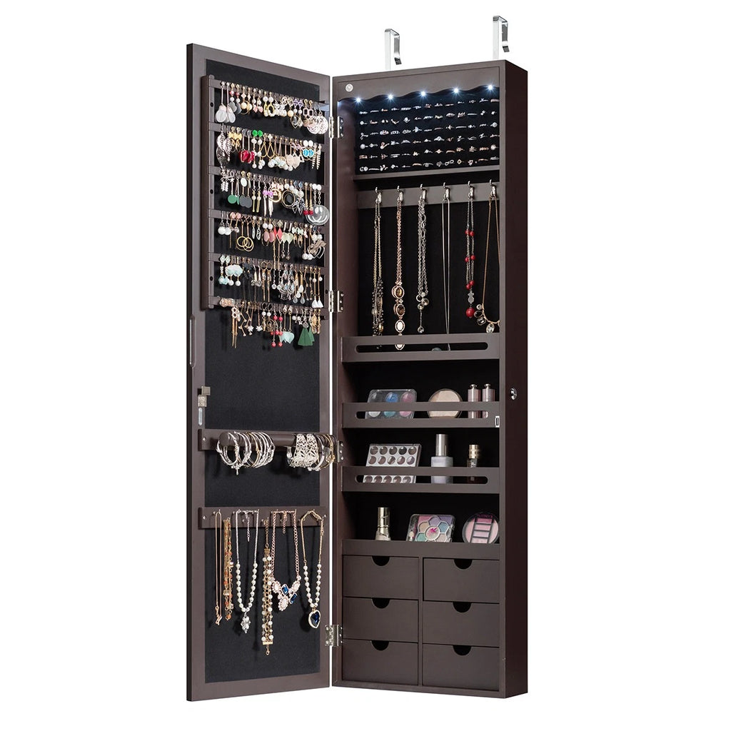Home Wall Door Mounted LED Mirror Jewelry Cabinet Lockable Armoire w/ 6 Drawers 7461758935106| eBay