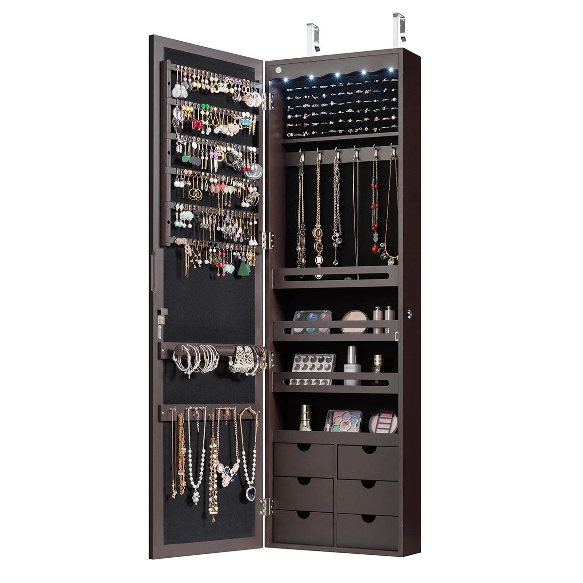 Home Wall Door Mounted LED Mirror Jewelry Cabinet Lockable Armoire w/ 6 Drawers 7461758935106| eBay