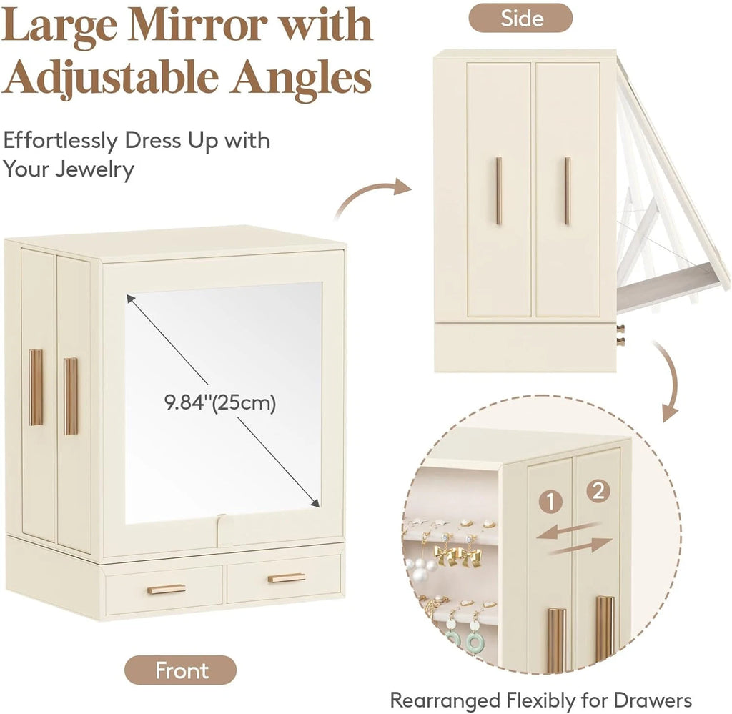 Jewelry Box 360° Rotating, Large Adjustable Angle Mirror, Jewelry Storage Case w | eBay