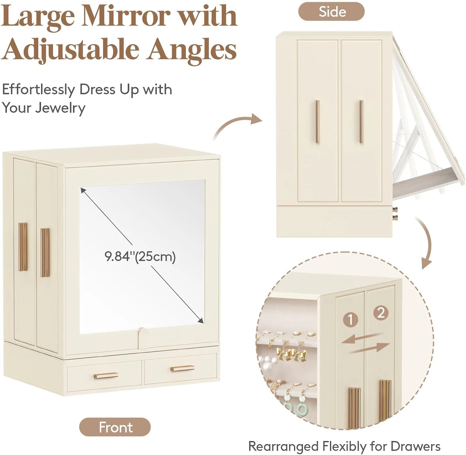 Jewelry Box 360° Rotating, Large Adjustable Angle Mirror, Jewelry Storage Case w | eBay