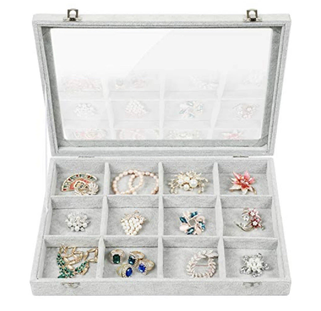 Jewelry Organizer Tray 12 Grids, Velvet Jewelry Tray with Clear Lid | eBay