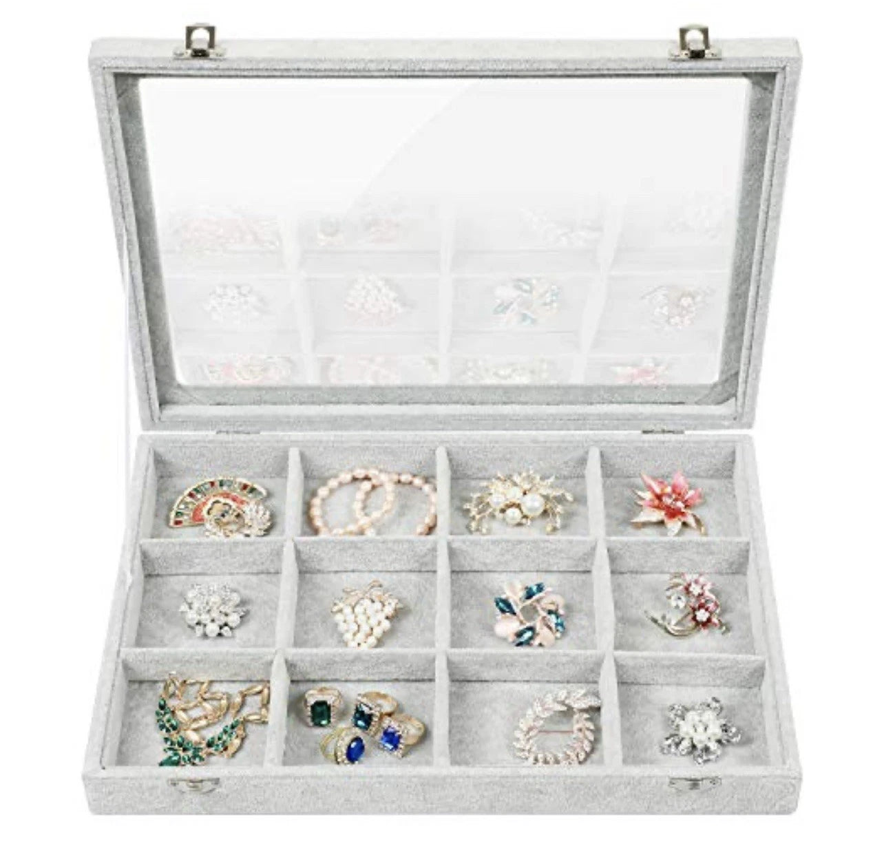 Jewelry Organizer Tray 12 Grids, Velvet Jewelry Tray with Clear Lid | eBay