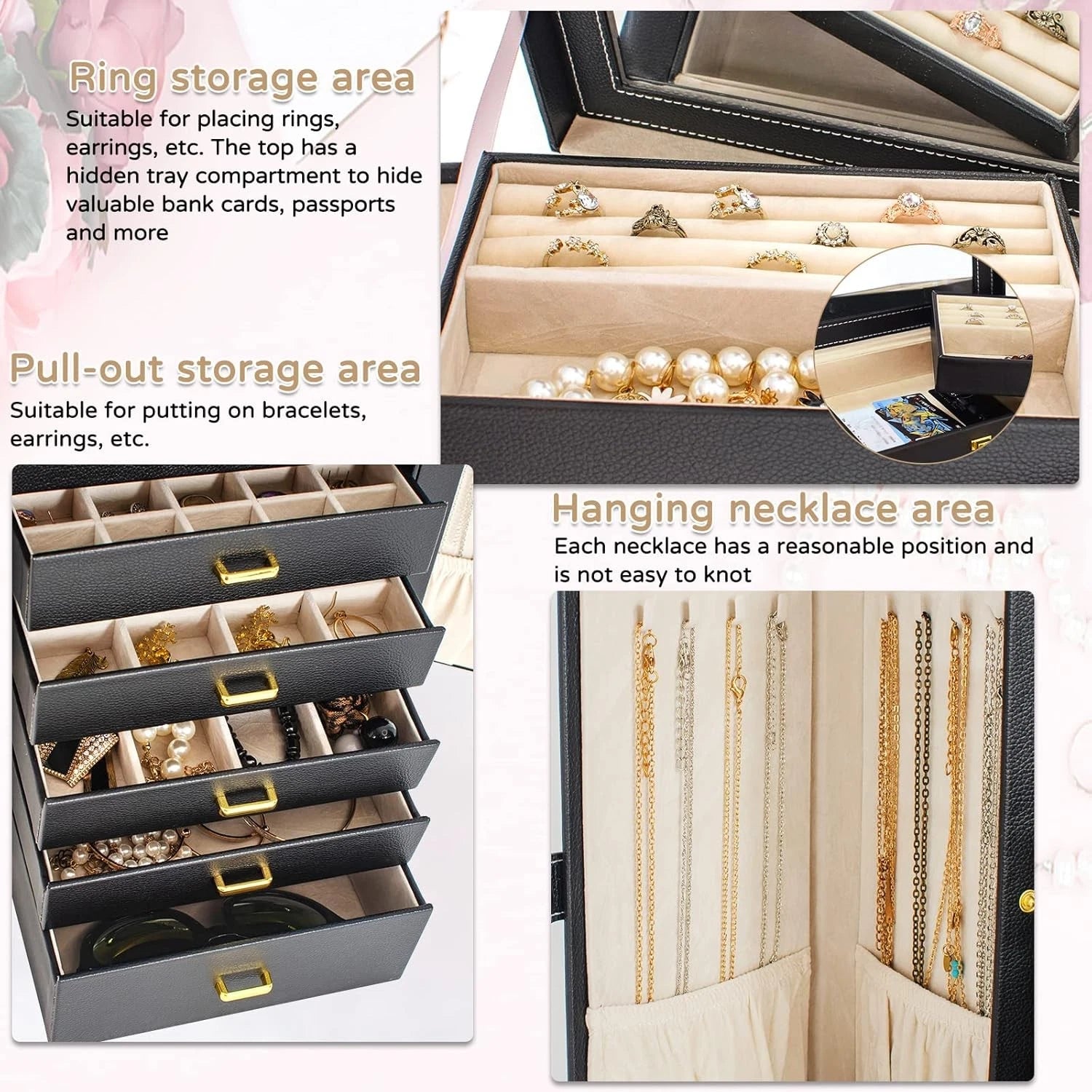 Jewelry Box Organizer Functional Lockable Leather Jewelry Storage Case | eBay