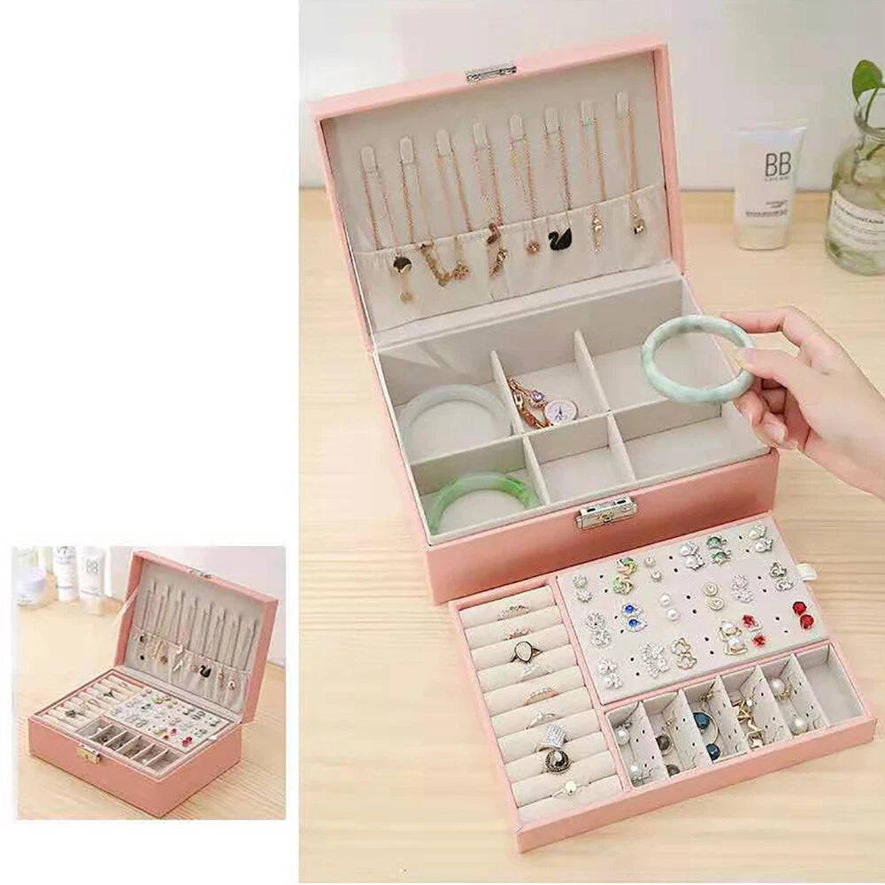For Necklaces Rings Earrings Jewelry Box Organizer Storage Case Pink Women Gift | eBay