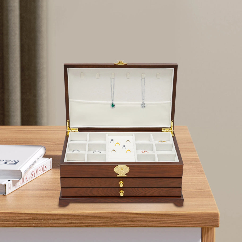 Elegant 3-Layer Jewelry Box with Pull-Out Drawer for Organized Storage | eBay