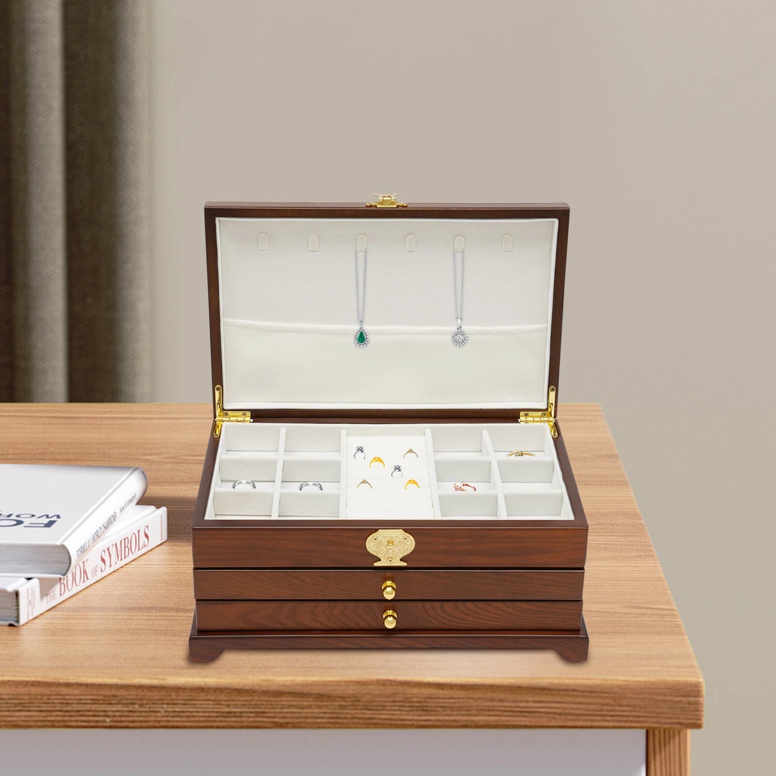 Elegant 3-Layer Jewelry Box with Pull-Out Drawer for Organized Storage | eBay