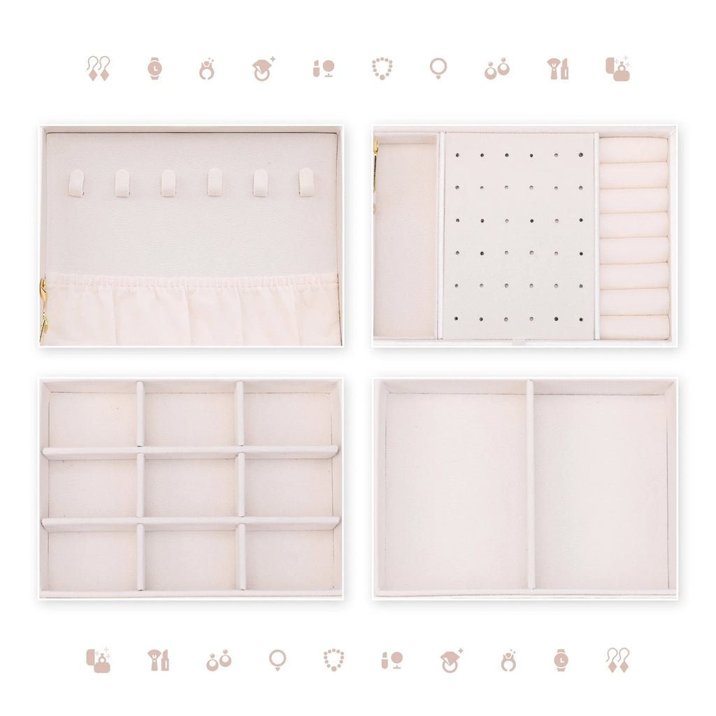 Three-layer jewelry box PU leather jewelry storage box with drawer white | eBay