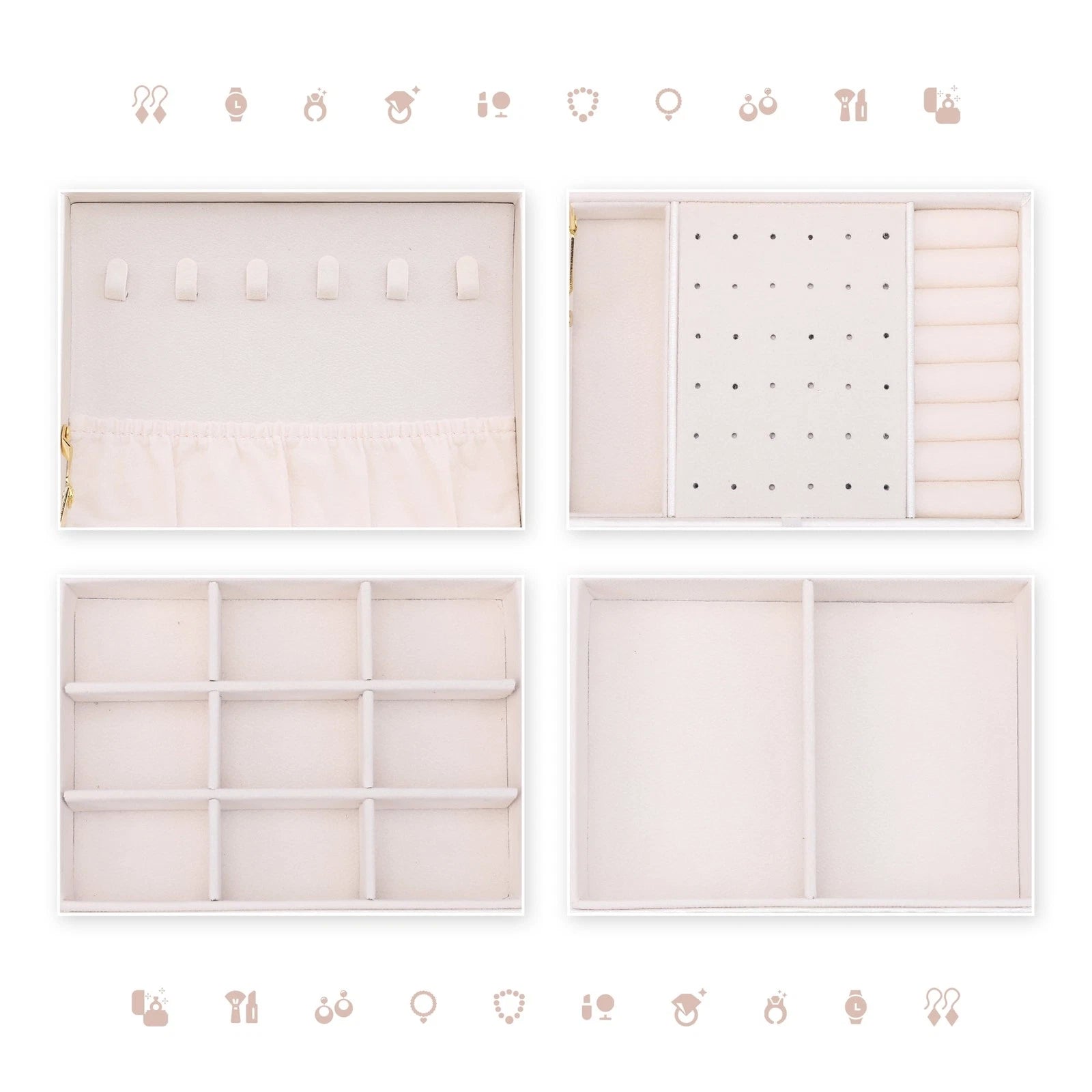 Three-layer jewelry box PU leather jewelry storage box with drawer white | eBay