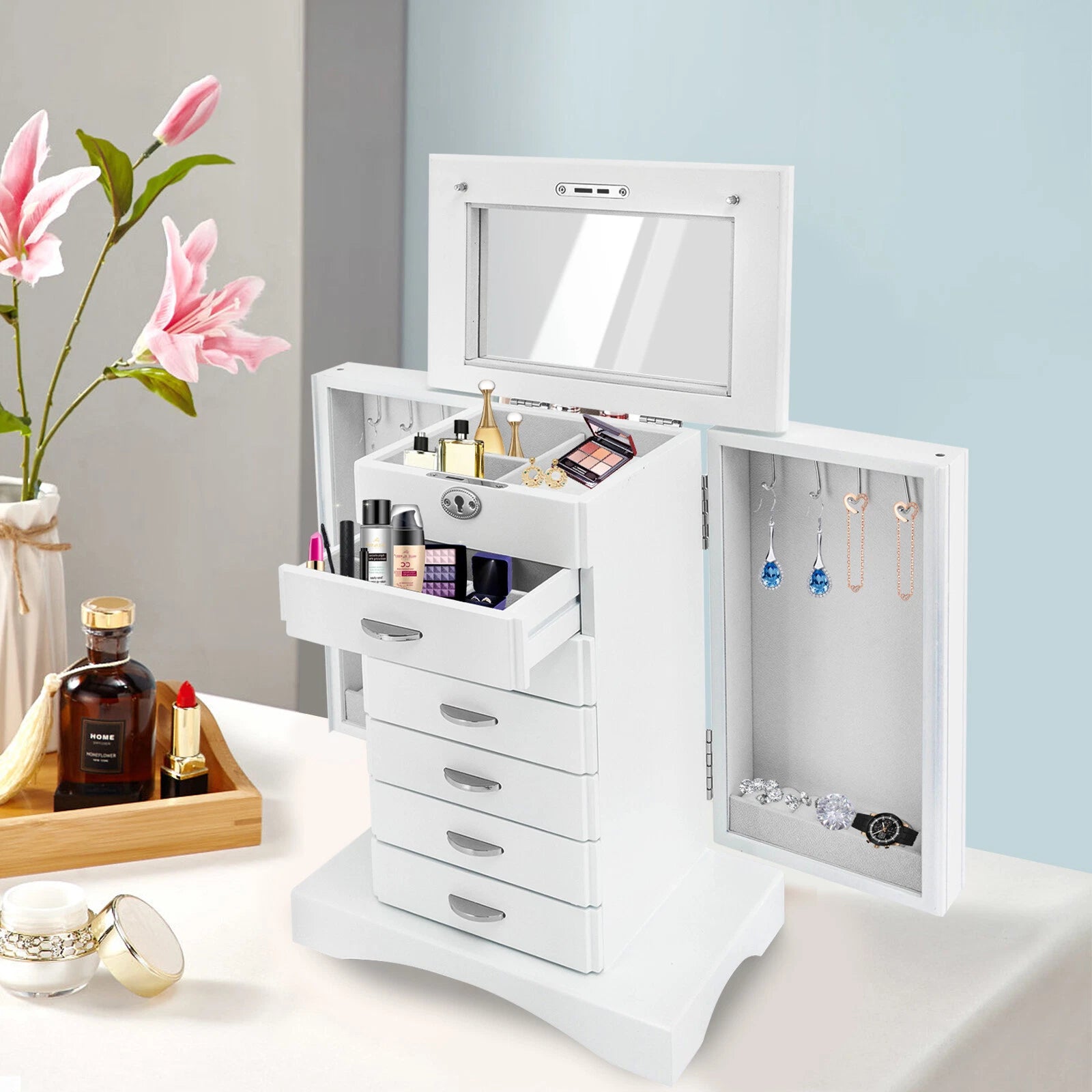 Jewelry Cabinet 7 Layers Large Capacity Jewelry Storage Box Organizer W/ Key | eBay