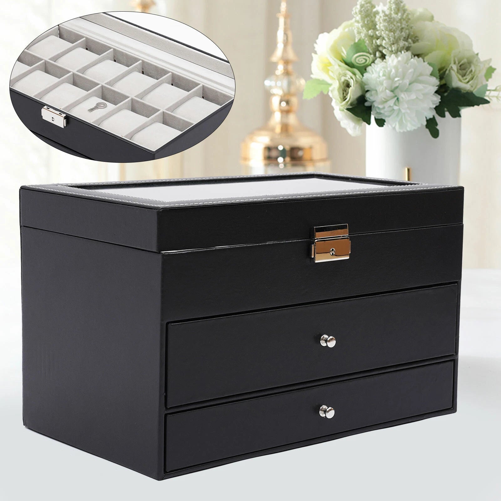 3 Layers Jewelry Storage Box 25 Slots Watch Sunglasses Organizer Display Case | eBay