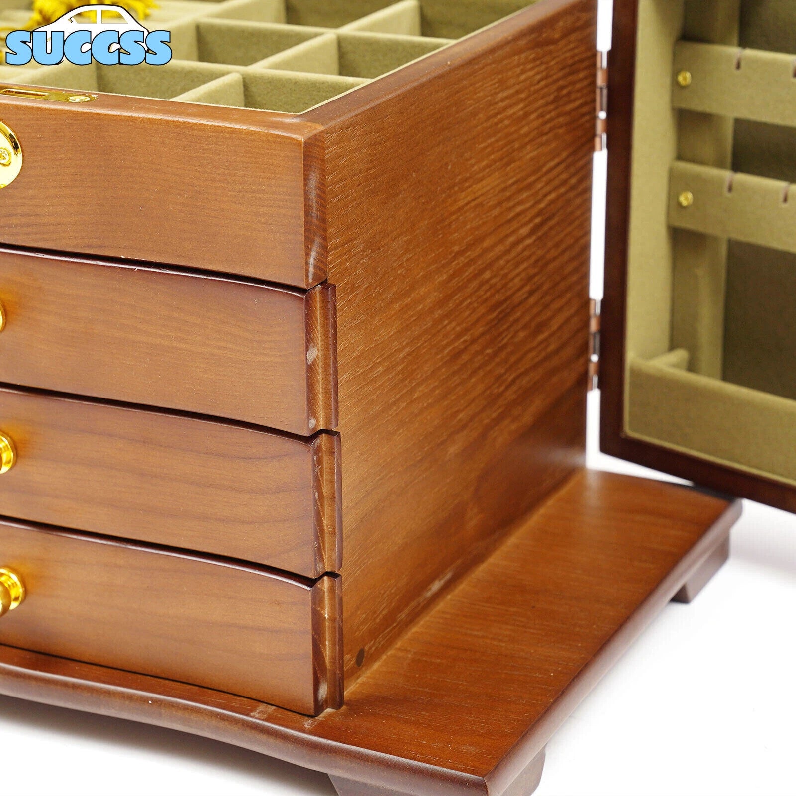 Antique Large Wooden Jewelry Organizer Box Necklace Watches Rings Storage Case | eBay